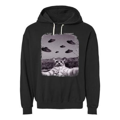 Alien UFO Cat Meme Garment-Dyed Fleece Hoodie