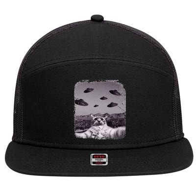 Alien UFO Cat Meme 7 Panel Mesh Trucker Snapback Hat