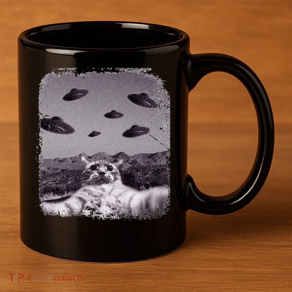 Alien UFO Cat Meme 11oz C Handle Ceramic Mug