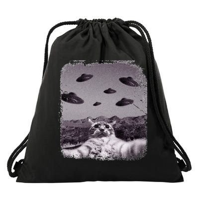 Alien UFO Cat Meme Drawstring Bag