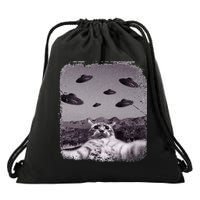 Alien UFO Cat Meme Drawstring Bag