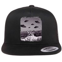 Alien UFO Cat Meme Flat Bill Trucker Hat