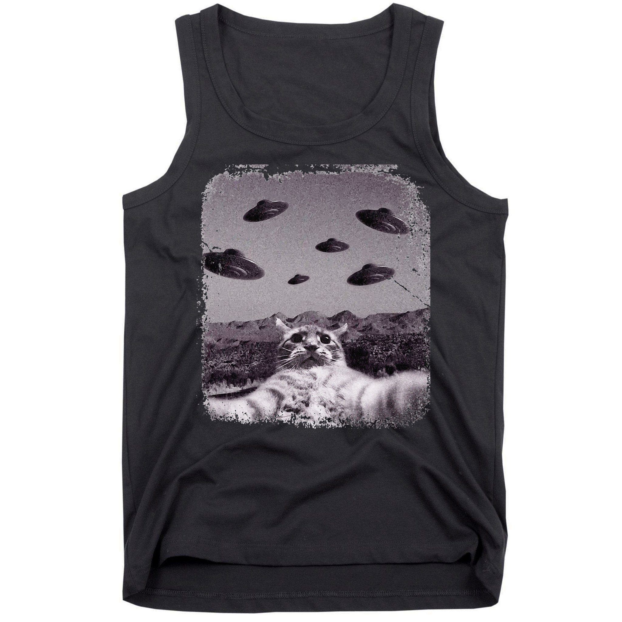 Alien UFO Cat Meme Tank Top