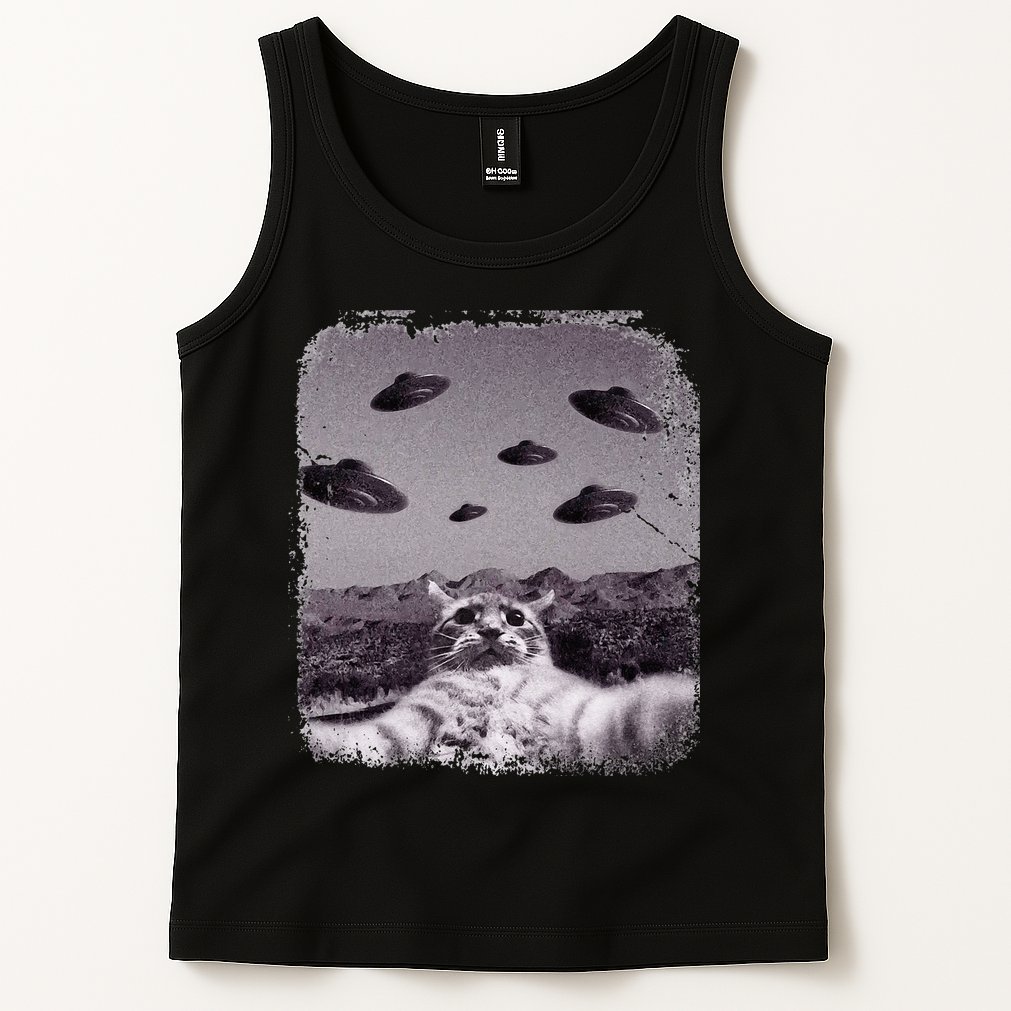 Alien UFO Cat Meme Tank Top