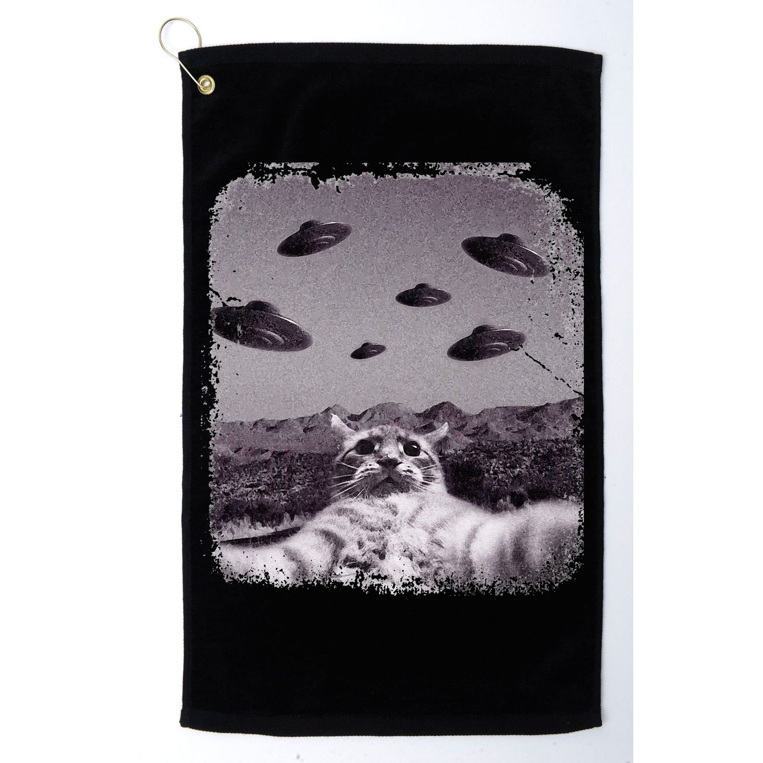 Alien UFO Cat Meme Golf Towel