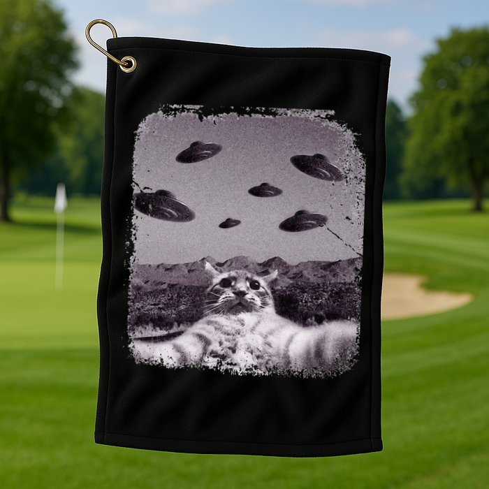 Alien UFO Cat Meme Golf Towel