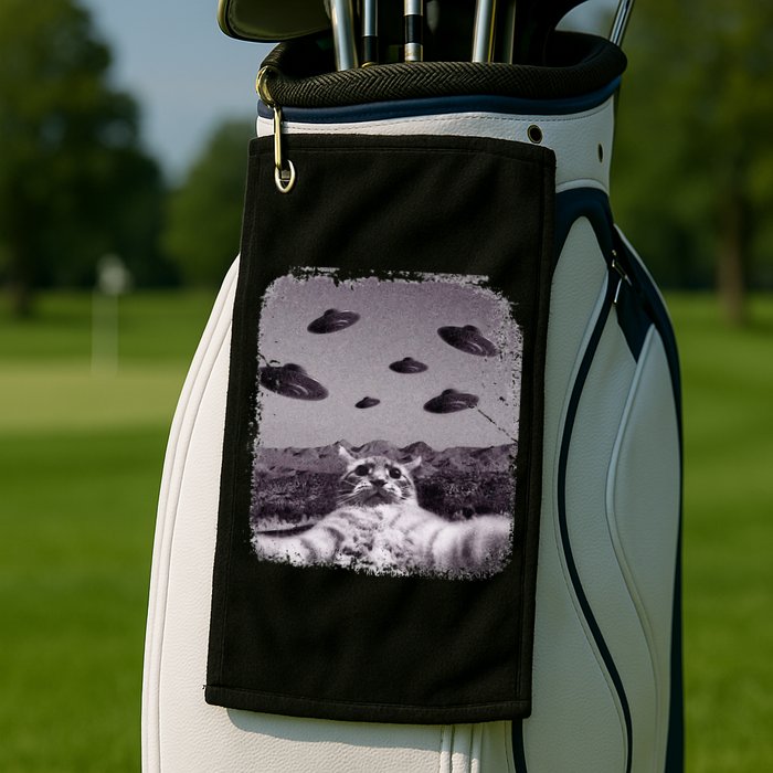 Alien UFO Cat Meme Golf Towel