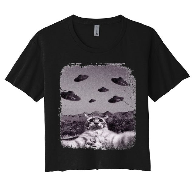 Alien UFO Cat Meme Crop Top