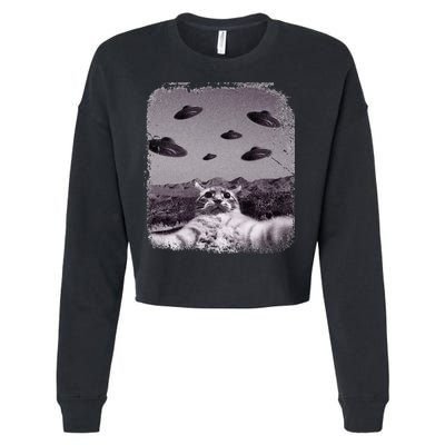 Alien UFO Cat Meme Cropped Pullover Crew
