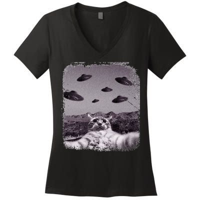 Alien UFO Cat Meme Women's V-Neck T-Shirt