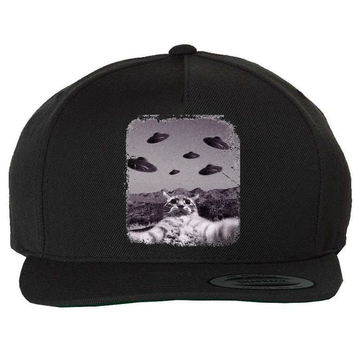 Alien UFO Cat Meme Wool Snapback Cap