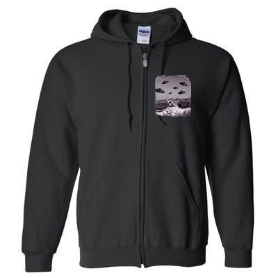 Alien UFO Cat Meme Full Zip Hoodie