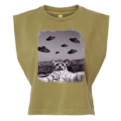 Alien UFO Cat Meme Garment-Dyed Women's Muscle Tee