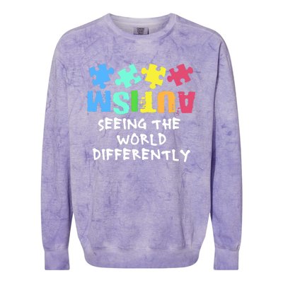 Autism Upside Down Autism Seeing The World Differently Gift Colorblast Crewneck Sweatshirt