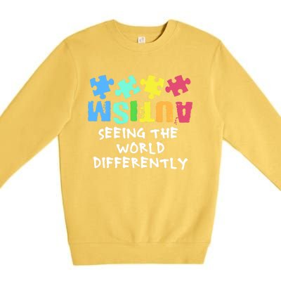 Autism Upside Down Autism Seeing The World Differently Gift Premium Crewneck Sweatshirt