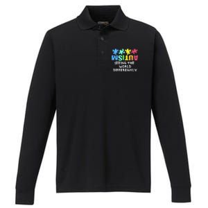 Autism Upside Down Autism Seeing The World Differently Gift Performance Long Sleeve Polo