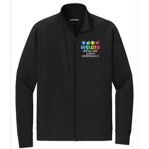 Autism Upside Down Autism Seeing The World Differently Gift Stretch Full-Zip Cadet Jacket