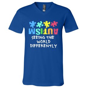 Autism Upside Down Autism Seeing The World Differently Gift V-Neck T-Shirt