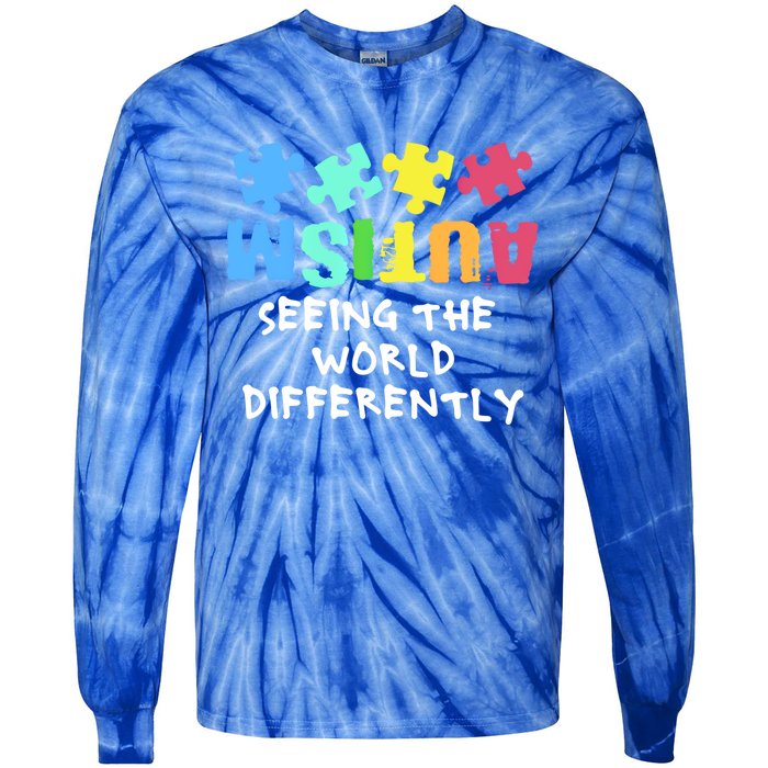 Autism Upside Down Autism Seeing The World Differently Gift Tie-Dye Long Sleeve Shirt