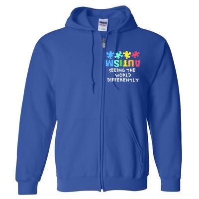 Autism Upside Down Autism Seeing The World Differently Gift Full Zip Hoodie