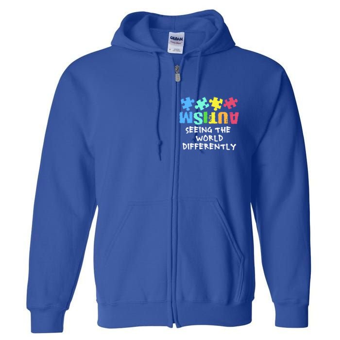 Autism Upside Down Autism Seeing The World Differently Gift Full Zip Hoodie