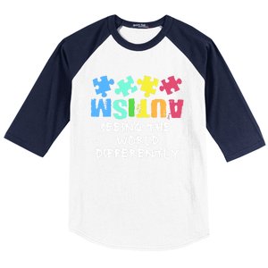 Autism Upside Down Autism Seeing The World Differently Gift Baseball Sleeve Shirt