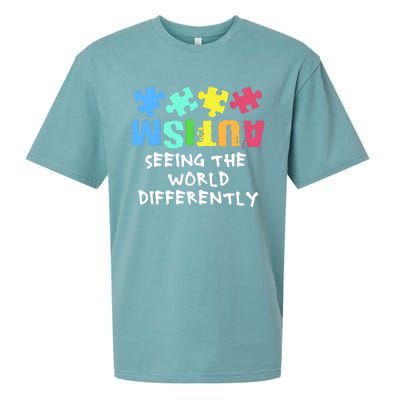 Autism Upside Down Autism Seeing The World Differently Gift Sueded Cloud Jersey T-Shirt