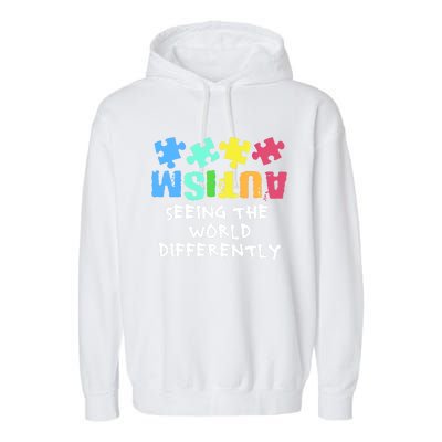 Autism Upside Down Autism Seeing The World Differently Gift Garment-Dyed Fleece Hoodie