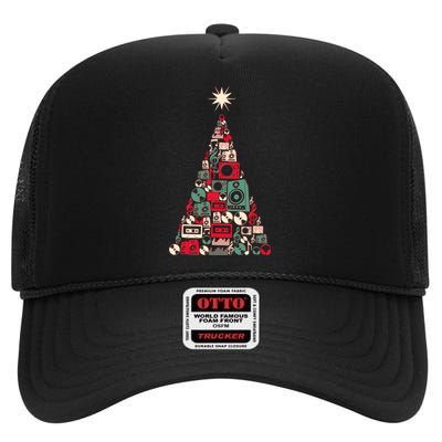 Audio Music Fan Christmas Tree High Crown Mesh Back Trucker Hat