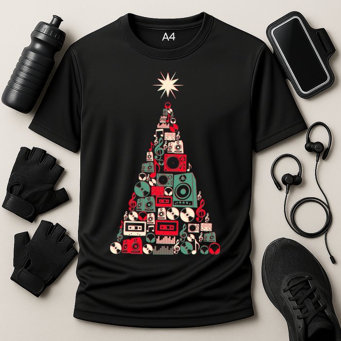 Audio Music Fan Christmas Tree Cooling Performance Crew T-Shirt