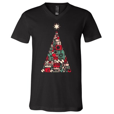 Audio Music Fan Christmas Tree V-Neck T-Shirt