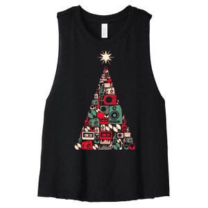 Audio Music Fan Christmas Tree Women's Racerback Cropped Tank