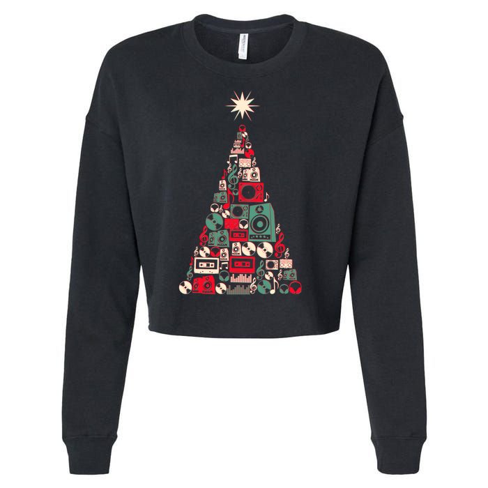 Audio Music Fan Christmas Tree Cropped Pullover Crew