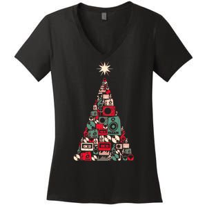 Audio Music Fan Christmas Tree Women's V-Neck T-Shirt