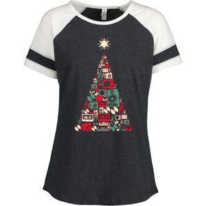 Audio Music Fan Christmas Tree Enza Ladies Jersey Colorblock Tee