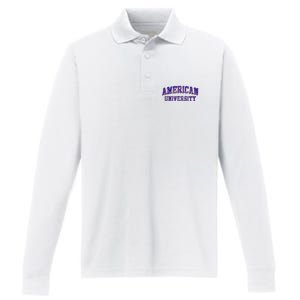 American University Eagles Retro Arch Performance Long Sleeve Polo