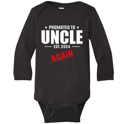 Again Uncle Est 2024 Promoted To Uncle Baby Announcement Baby Long Sleeve Bodysuit