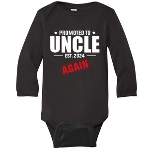 Again Uncle Est 2024 Promoted To Uncle Baby Announcement Baby Long Sleeve Bodysuit