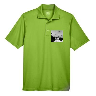 Alien UFO Funny Cat Selfie Men's Origin Performance Pique Polo