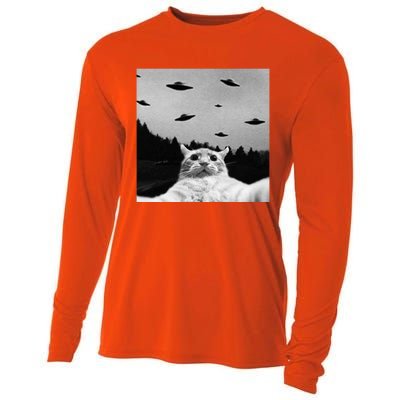 Alien UFO Funny Cat Selfie Cooling Performance Long Sleeve Crew