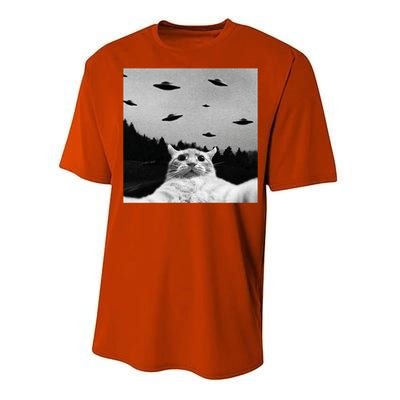 Alien UFO Funny Cat Selfie Performance Sprint T-Shirt