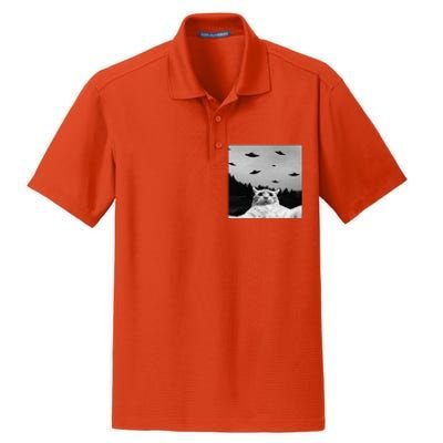 Alien UFO Funny Cat Selfie Dry Zone Grid Polo