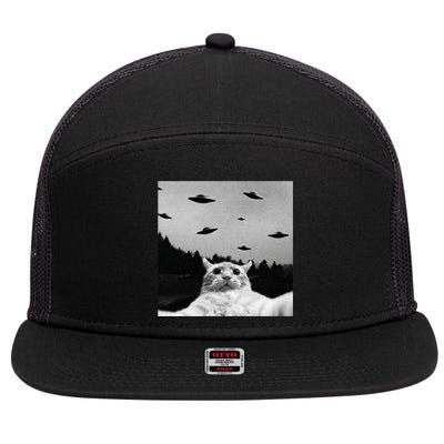 Alien UFO Funny Cat Selfie 7 Panel Mesh Trucker Snapback Hat