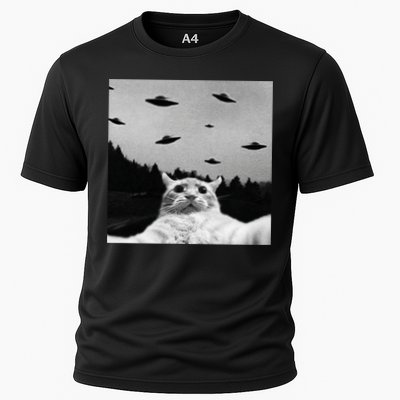 Alien UFO Funny Cat Selfie Cooling Performance Crew T-Shirt