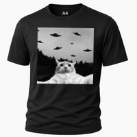 Alien UFO Funny Cat Selfie Cooling Performance Crew T-Shirt