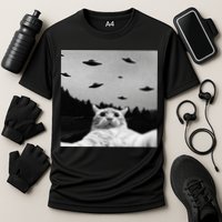 Alien UFO Funny Cat Selfie Cooling Performance Crew T-Shirt