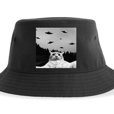 Alien UFO Funny Cat Selfie Sustainable Bucket Hat