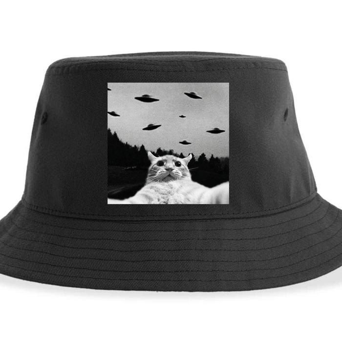 Alien UFO Funny Cat Selfie Sustainable Bucket Hat