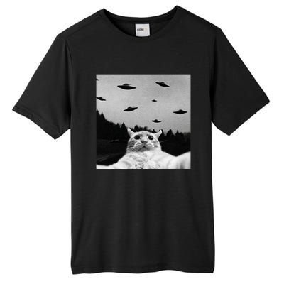 Alien UFO Funny Cat Selfie Tall Fusion ChromaSoft Performance T-Shirt