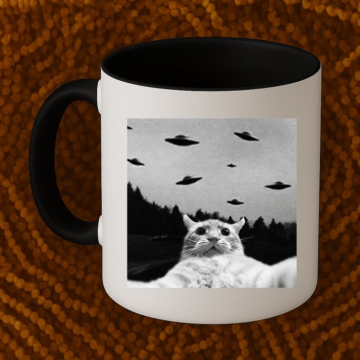 Alien UFO Funny Cat Selfie Mug
